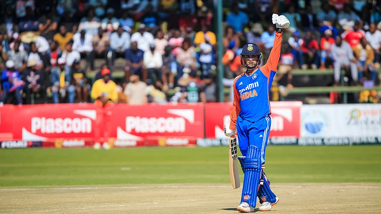Abhishek Sharma en route his first-ever international century during the India vs Zimbabwe, 2nd T20I in Harare on Friday (July 7, 2024). - X/BCCI